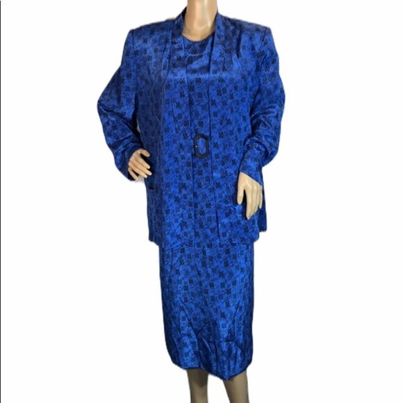 Vintage Henry Lee 2 Piece Belted Geometric Print Dress & Jacket 12 - Picture 1 of 10